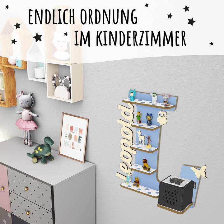 Regal Buchstabe für Toniebox, Wandregal für Tonie Figuren, personalisiert mit Name, Aufbewahrung für