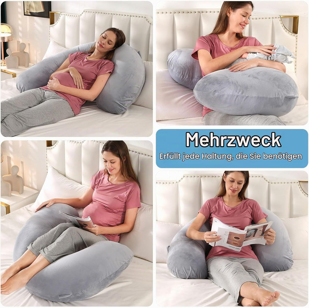 SHANNA Schwangerschaftskissen Seitenschläferkissen Stillkissen Fütternkissen mit Samt Bezug, Lagerun