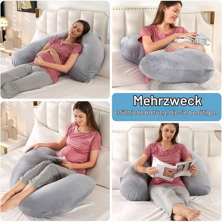 SHANNA Schwangerschaftskissen Seitenschläferkissen Stillkissen Fütternkissen mit Samt Bezug, Lagerun