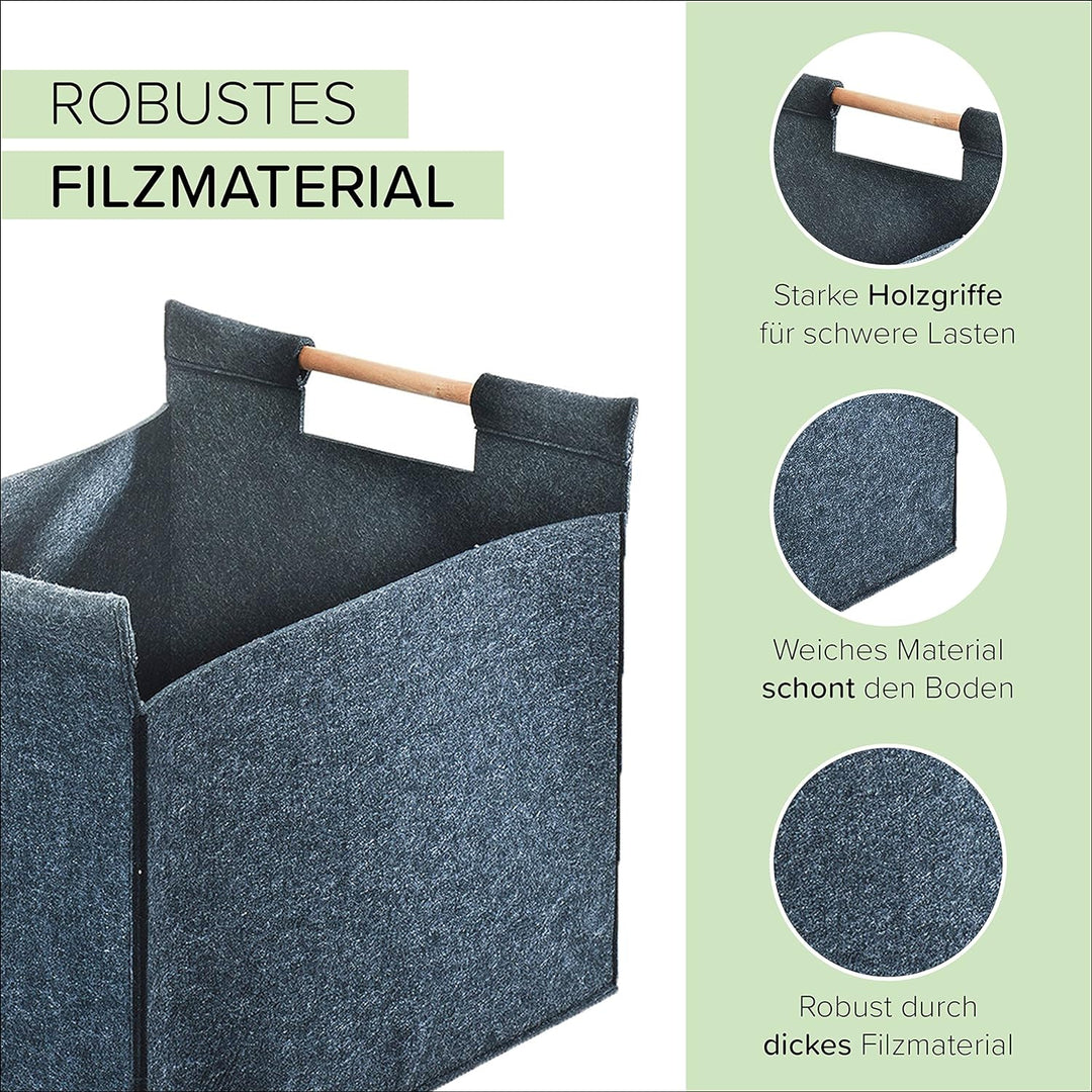 Kobolo Filzkorb Holzkorb für Kaminholz Allzweckkorb - Filz - dunkelgrau - 51x41x26 cm 45x41x40