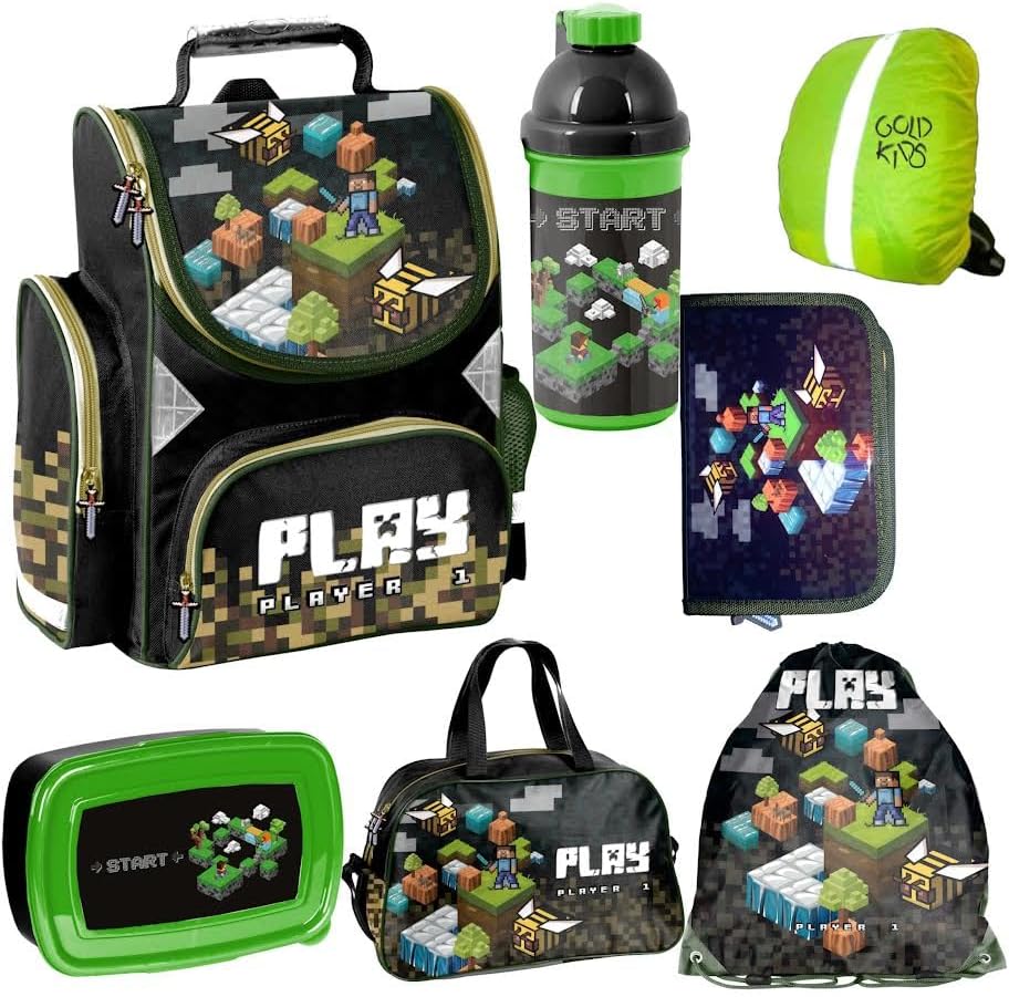 7er Set Schulranzen Ranzen Tornister Schulrucksack Federmappe Turnbeutel Turnsack Brotdose Trinkflas