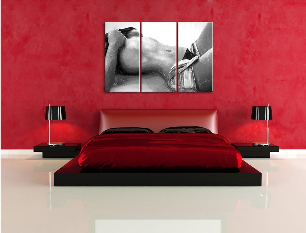 Pixxprint Sexy Frau mit schönem Körper Kohle Zeichnung Effekt 3-Teiler Leinwandbild 120x80 Bild auf