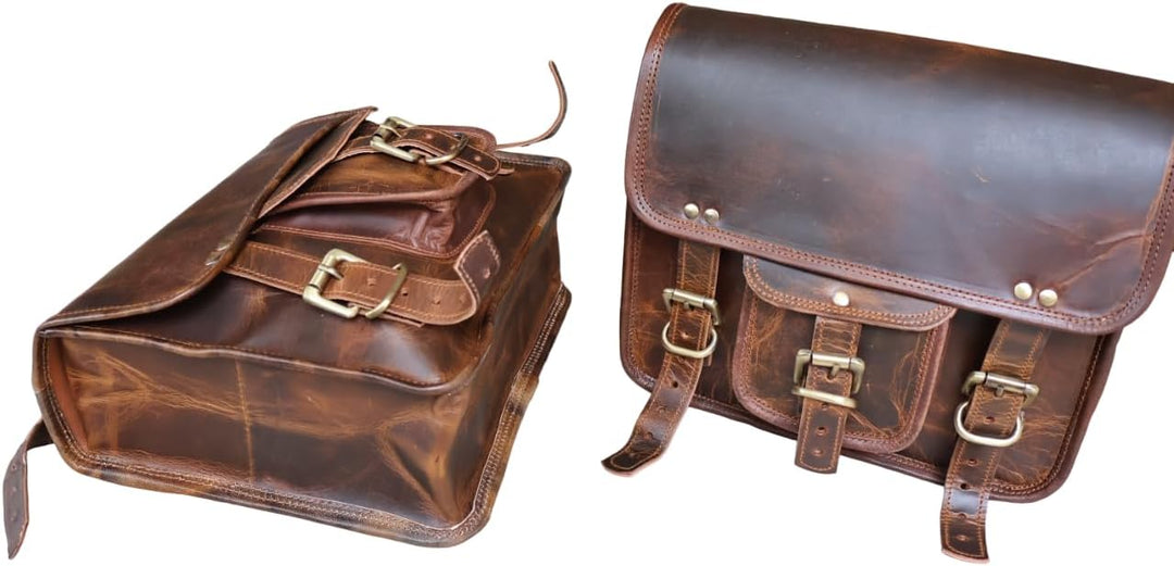 american blue 2 x Motorrad Leder Satteltasche Fahrrad Leder Umhängetasche Werkzeugtasche Braun Lenke