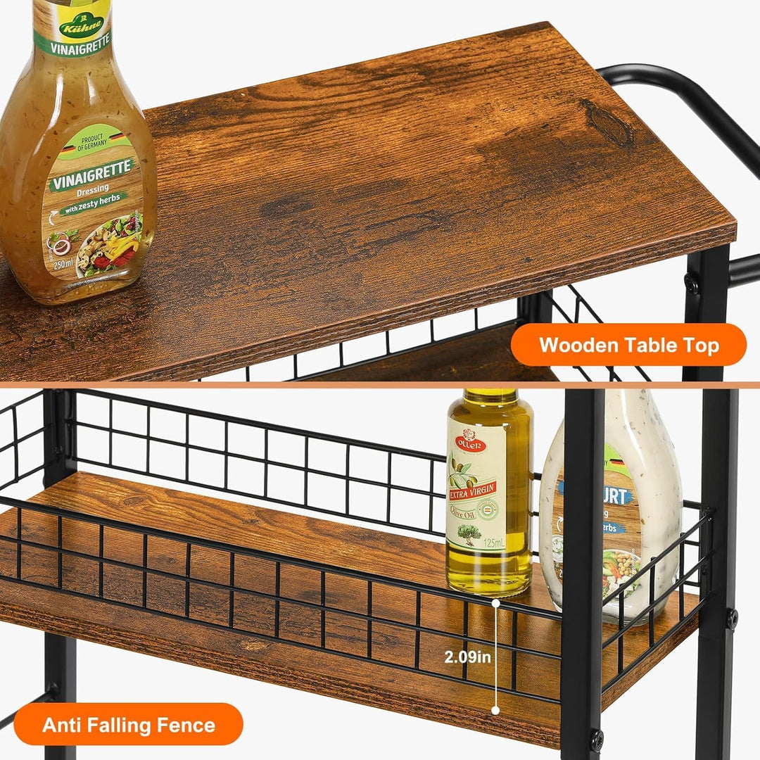 CADUKE 4 Tier schlanker Lagerwagen, schmaler Küchenwagen auf Rädern, Utility Rolling Cart mit Holzti
