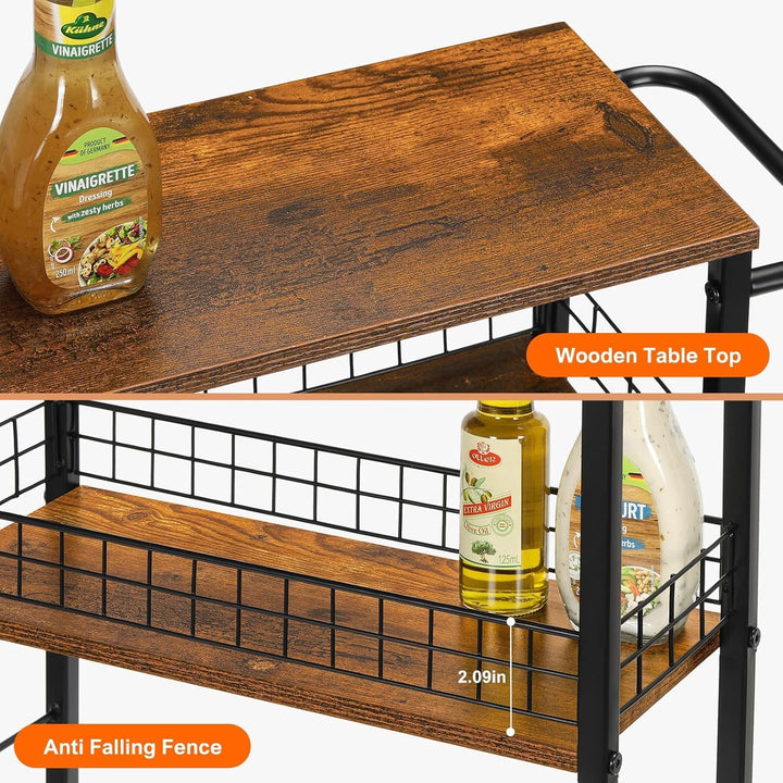CADUKE 4 Tier schlanker Lagerwagen, schmaler Küchenwagen auf Rädern, Utility Rolling Cart mit Holzti