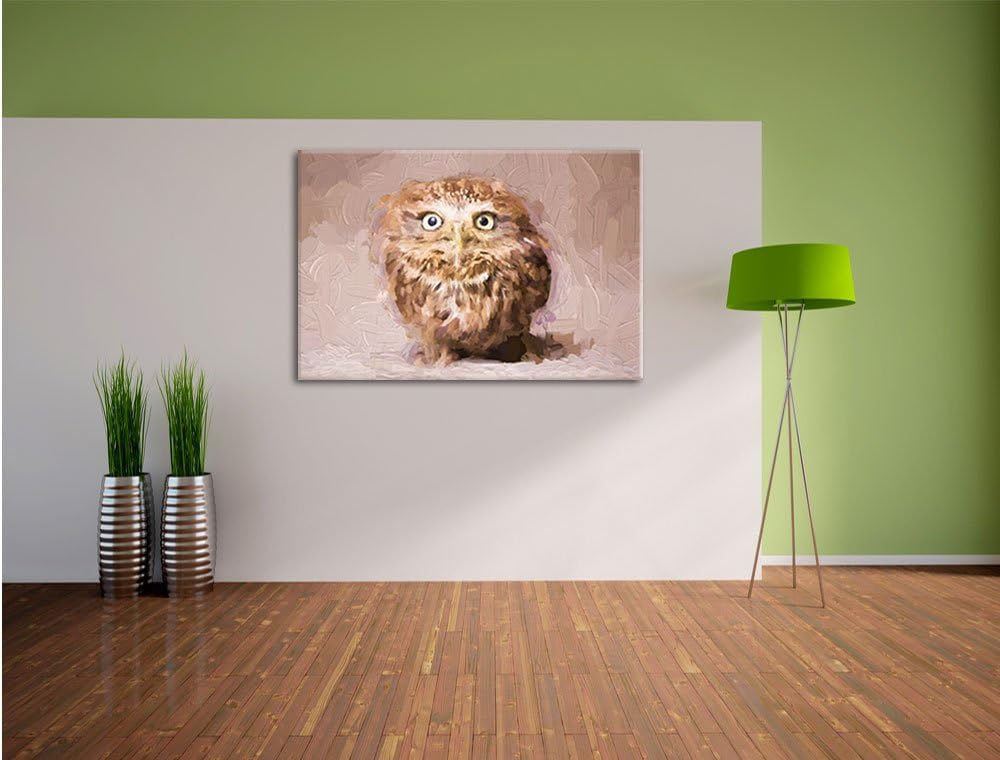 Pixxprint Niedliche Nachteule mit süssem Blick Kunst Pinsel Effekt, Format: 100x70 auf Leinwand, 100
