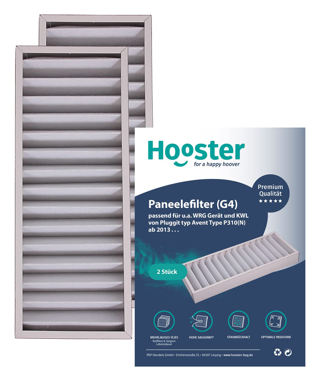 Hooster 2 Stück Filter passend für Pluggit Avent P310 AP310 | Filterklasse G4 (grober Staub etc.) |