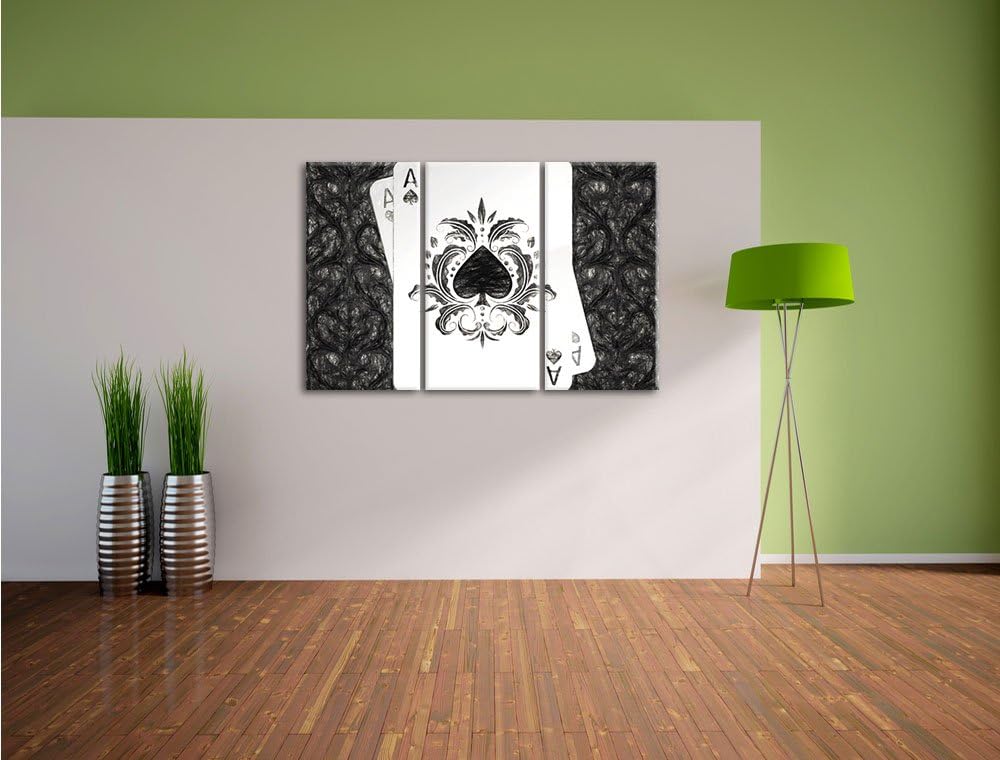 Pixxprint Spielkarte Ass als Leinwandbild/Grösse: 3 Teilig (120x80) cm/Wandbild/Kunstdruck/fertig be