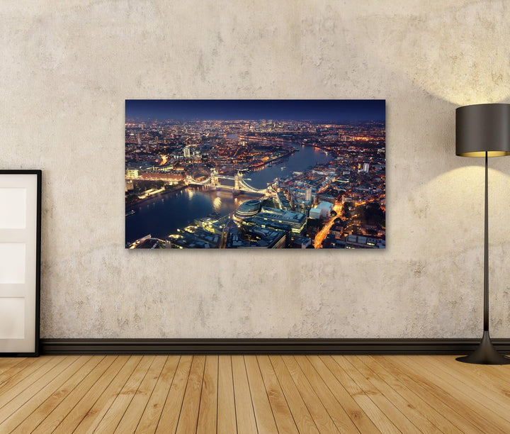 Bild Bilder auf Leinwand London bei Nacht mit städtischen und Tower Bridge Wandbild, Poster, Leinwan