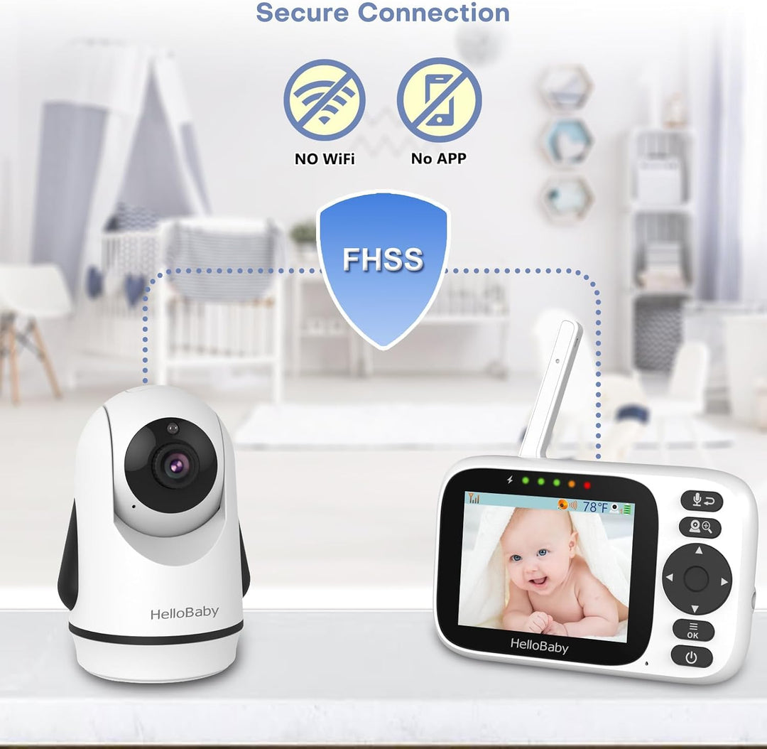 HelloBaby Babyphone mit Kamera, ferngesteuertes Schwenk-Neige-Zoom Video Babyphone und 3,2&