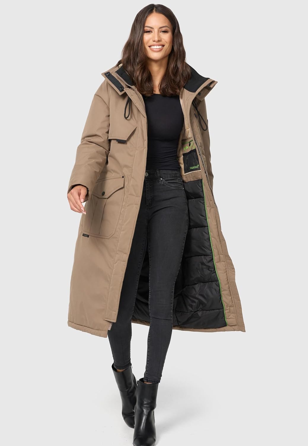 Navahoo Damen Wintermantel Warmer Parka lang mit hohem Kragen und weicher Kapuze Hokulanii XS-XXL M