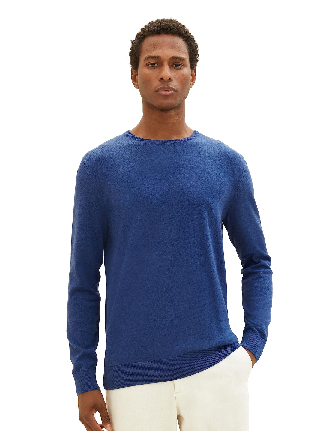 TOM TAILOR Herren Basic Crewneck Strickpullover L 32618-hockey Blue Dark Melange, L 32618-hockey Blu