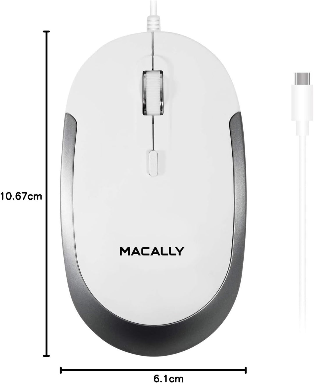 Macally USB-C Maus für Mac & Windows, 3 Tasten und Scrollrad, USB-Typ-C, beidhändiges Design, kompak