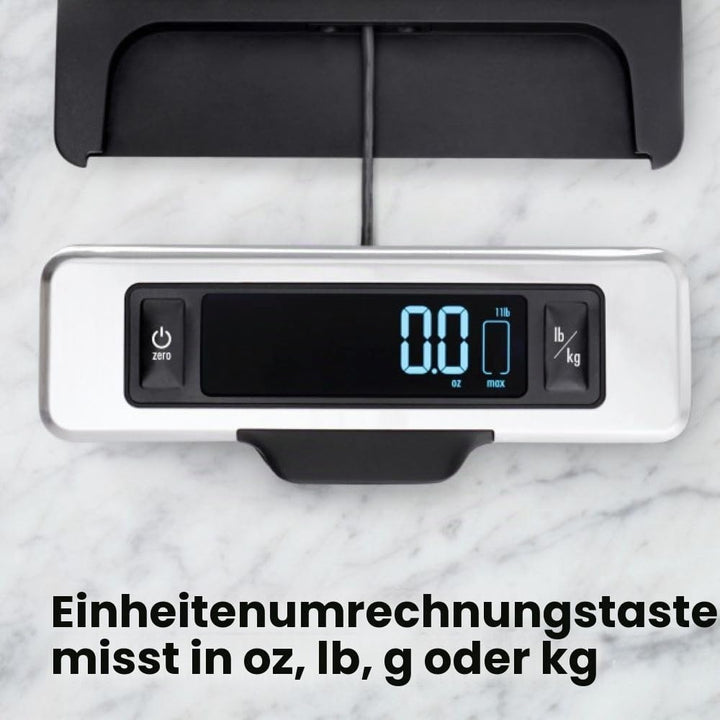 OXO Good Grips 5 kg Edelstahl-Küchenwaage:Ausziehbares Display für schattenfreie Anzeige+Leicht able