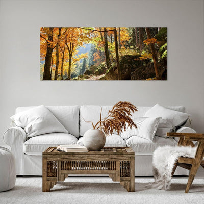 Wandbilder Dekoration Wohnzimmer Herbst berg wald natur Panorama Bilder auf Leinwand 120x50cm Leinwa