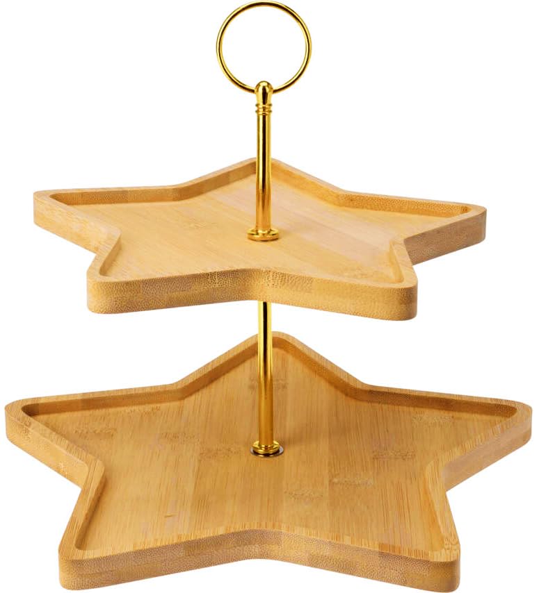 Weihnachtliche Bambus Etagere in Sternform - 2 Etagen Stern Etagere 27x24cm