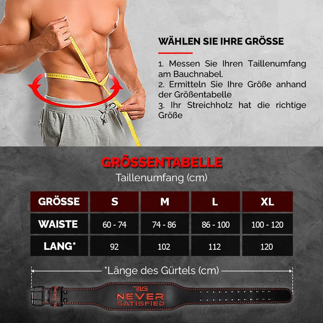 RL Grips - Ledergürtel für Gewichtheben – Lendenwirbelstütze für Muskeltraining – Powerlifting Gürte