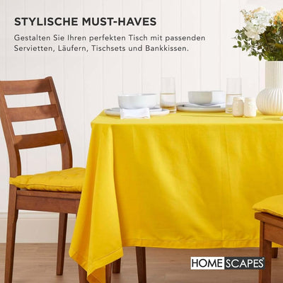 Homescapes 6er Set Stuhlkissen 40 x 40 cm, gelb, Sitzkissen mit Bändern und Knopfverschluss, einfarb