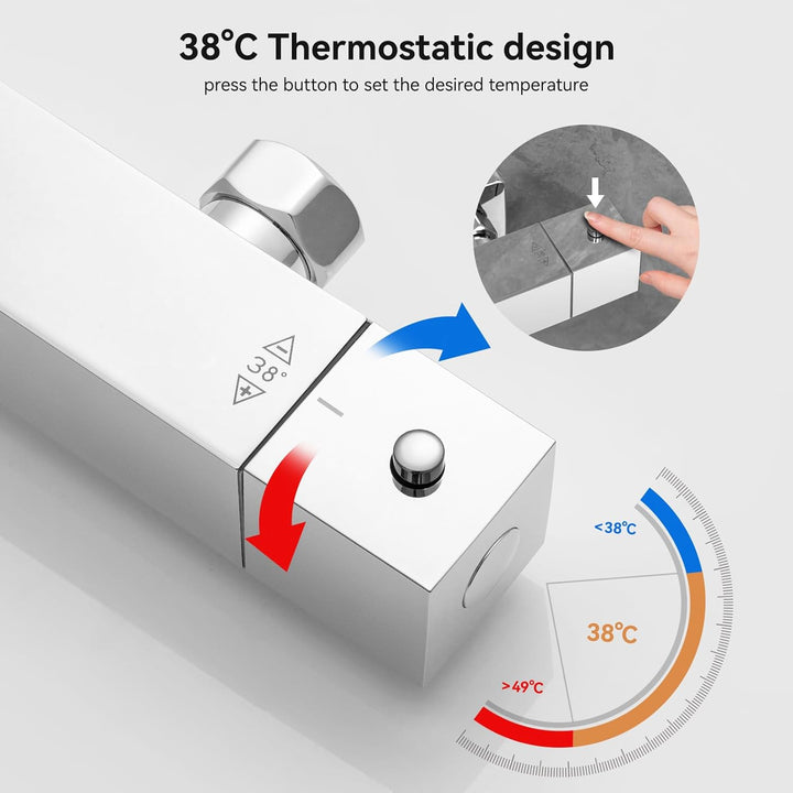 Auralum Thermostat Regendusche Komplettset Chrom Edelstahl mit 30cm Überkopfbrause, Höhenverstellbar