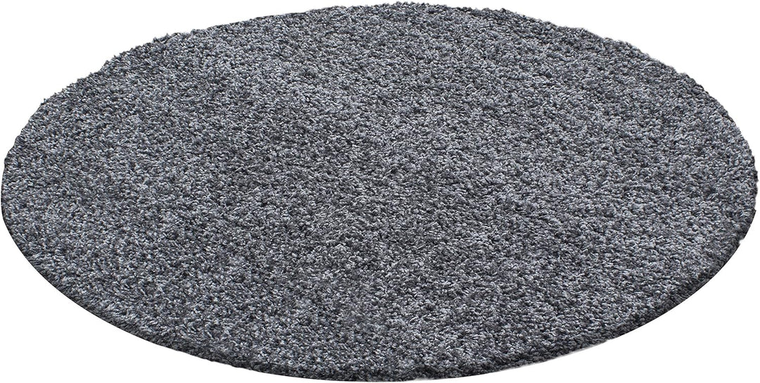 Teppium Hochflor Teppich Wohnzimmer Shaggy 120 cm Rund Grau - Flauschiger Teppich Extra Weich, Wasch