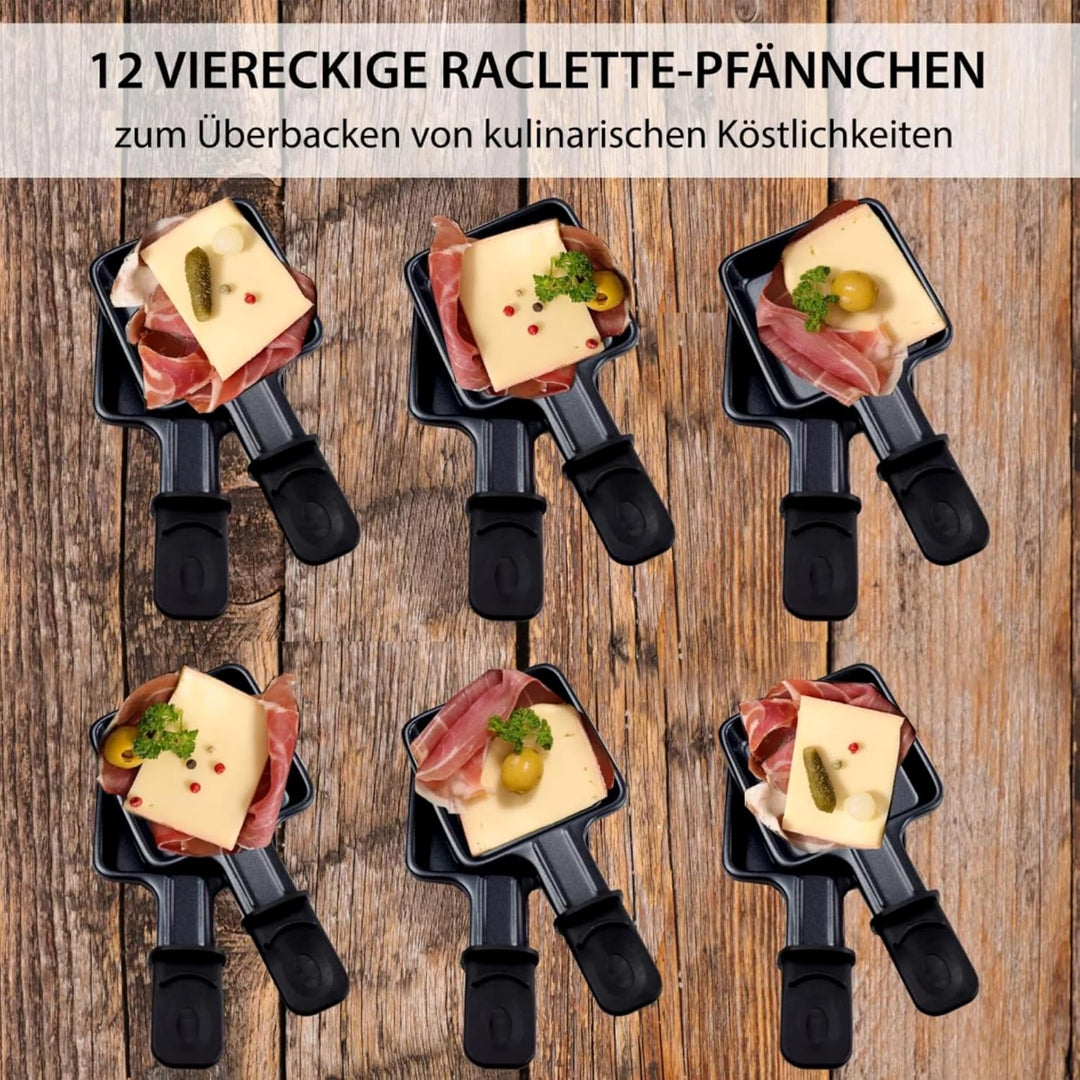 Syntrox Raclette Grill 12 Personen, 1350W Multifunktion 4-in-1 mit Heisser Stein Grillplatte Pancake