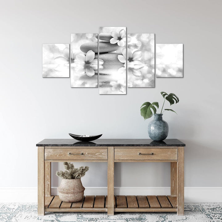 Runa Art Wandbilder Blumen Feng Shui 5 Teilig Bild auf Vlies Leinwand Deko Wohnzimmer Zen Schwarz We