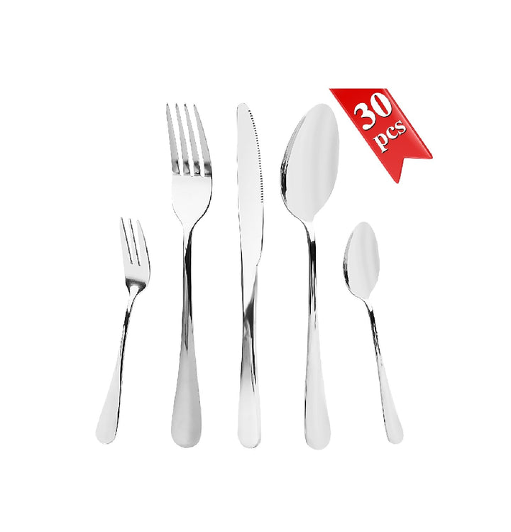 Besteck Set 6 Personen, 30 teilig Cutlery Set inkl. Messer, Gabel, Löffel, Besteckset Spiegelpoliert