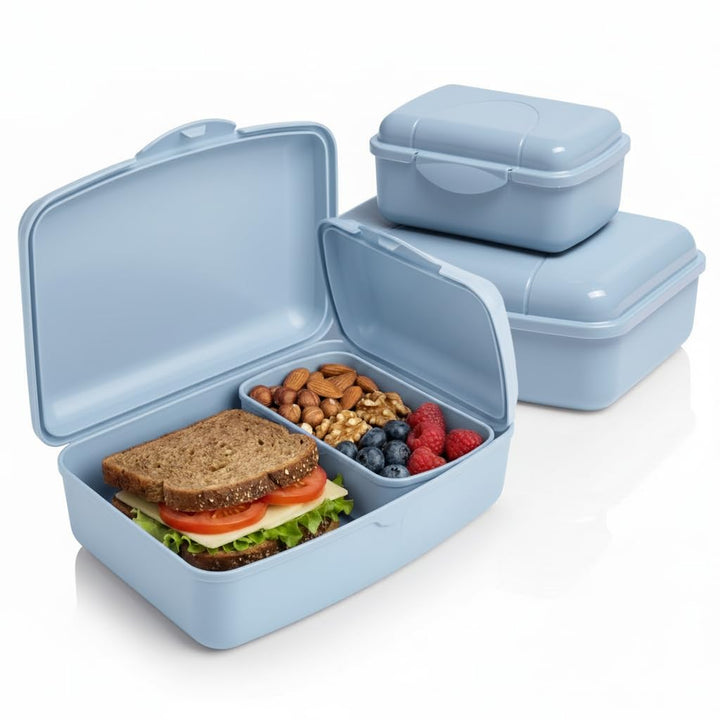 Hausfelder Brotdose Set Erwachsene – 4er Lunchbox Set blau mit 2 grossen (18x14x6,5cm) & 2 kleinen (