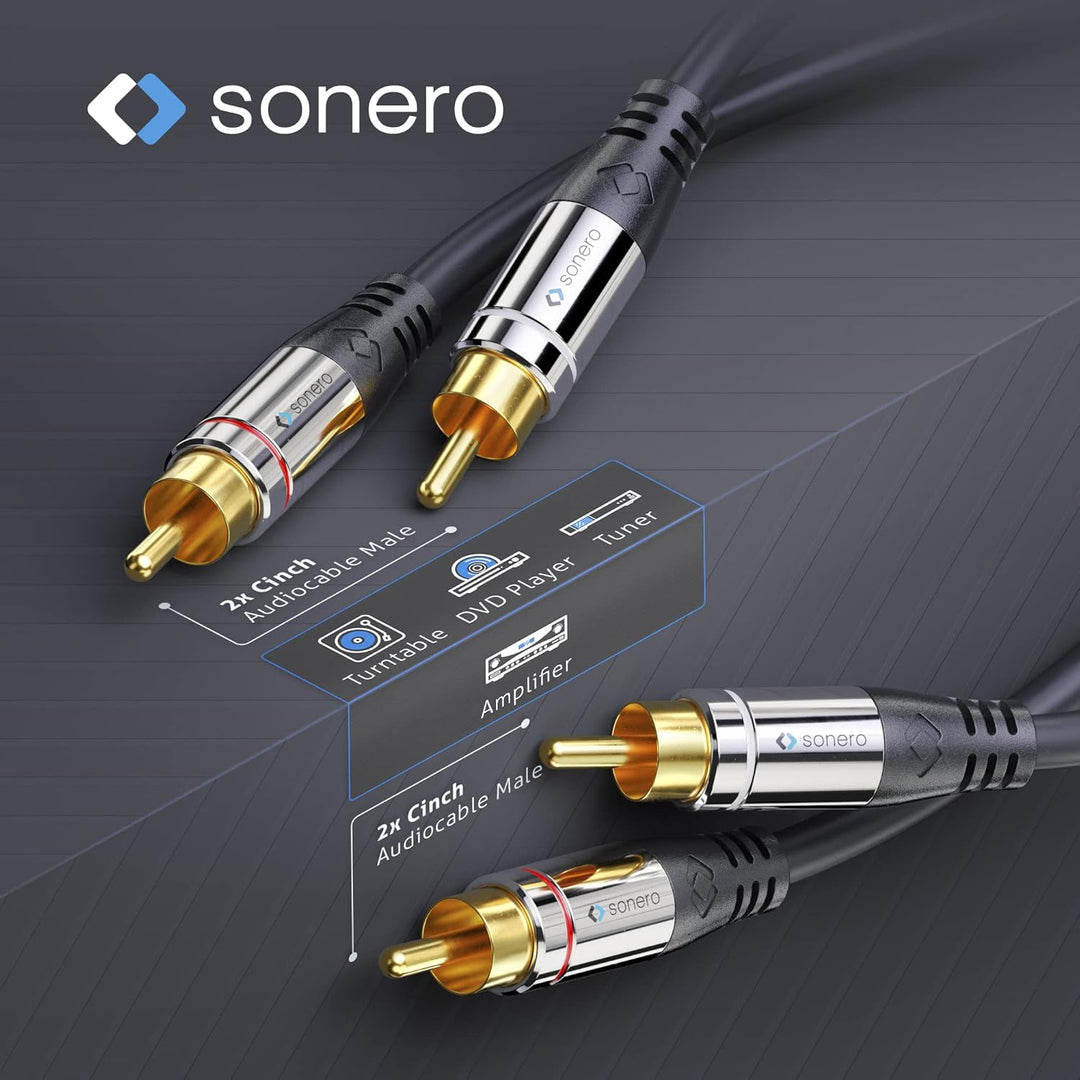 Sonero Premium 15,0m Cinch Kabel, 2x Cinch auf 2x Cinch, Audio Kabel, Subwoofer, HiFi-Anlage, Verstä