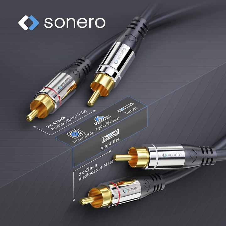 Sonero® Premium 12,5m Cinch Kabel, 2x Cinch auf 2x Cinch, Audio Kabel, Subwoofer, HiFi-Anlage, Verst