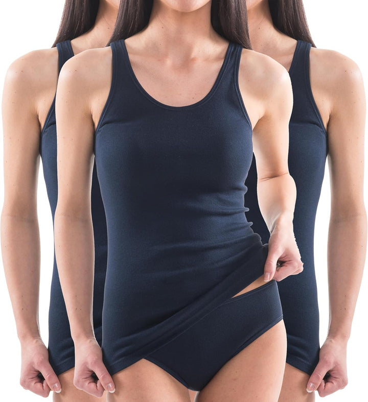 HERMKO 1310 3er Pack Damen Tank Top aus 100% Bio-Baumwolle S Marine, S Marine