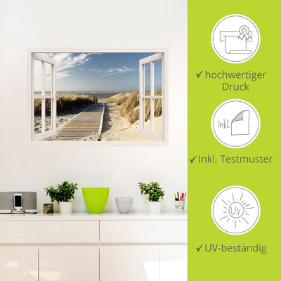 ARTland Wandbild selbstklebende Vinylfolie 130x90 cm Fensterblick Fenster Strand Meer Maritim Düne L