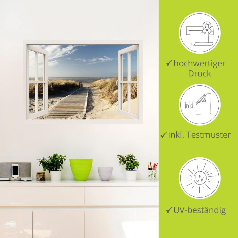 ARTland Wandbild selbstklebend Vinylfolie 100x70 cm Fensterblick Fenster Strand Meer Maritim Düne Le