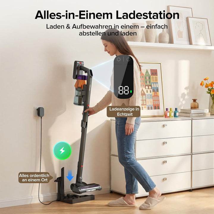 Lubluelu Akku Staubsauger kabellos, 55 kPa, 600 W, selbststehend &amp; faltbar, bis zu 65 Min. Laufzeit,