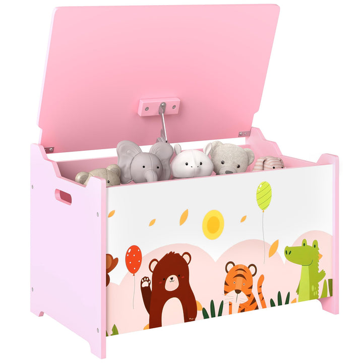 AIYAPLAY Kinderspielzeugtruhe aus Holz mit Klappdeckel, Tiermotiv, Kinderaufbewahrungstruhe mit Sich