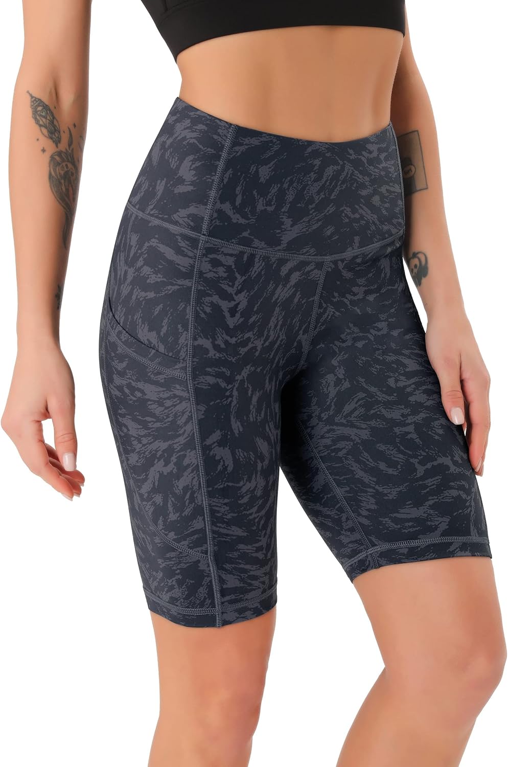 Persit Damen Kurze Leggings, Blickdicht Radlerhose mit Taschen XS Grau Seidenband, XS Grau Seidenban