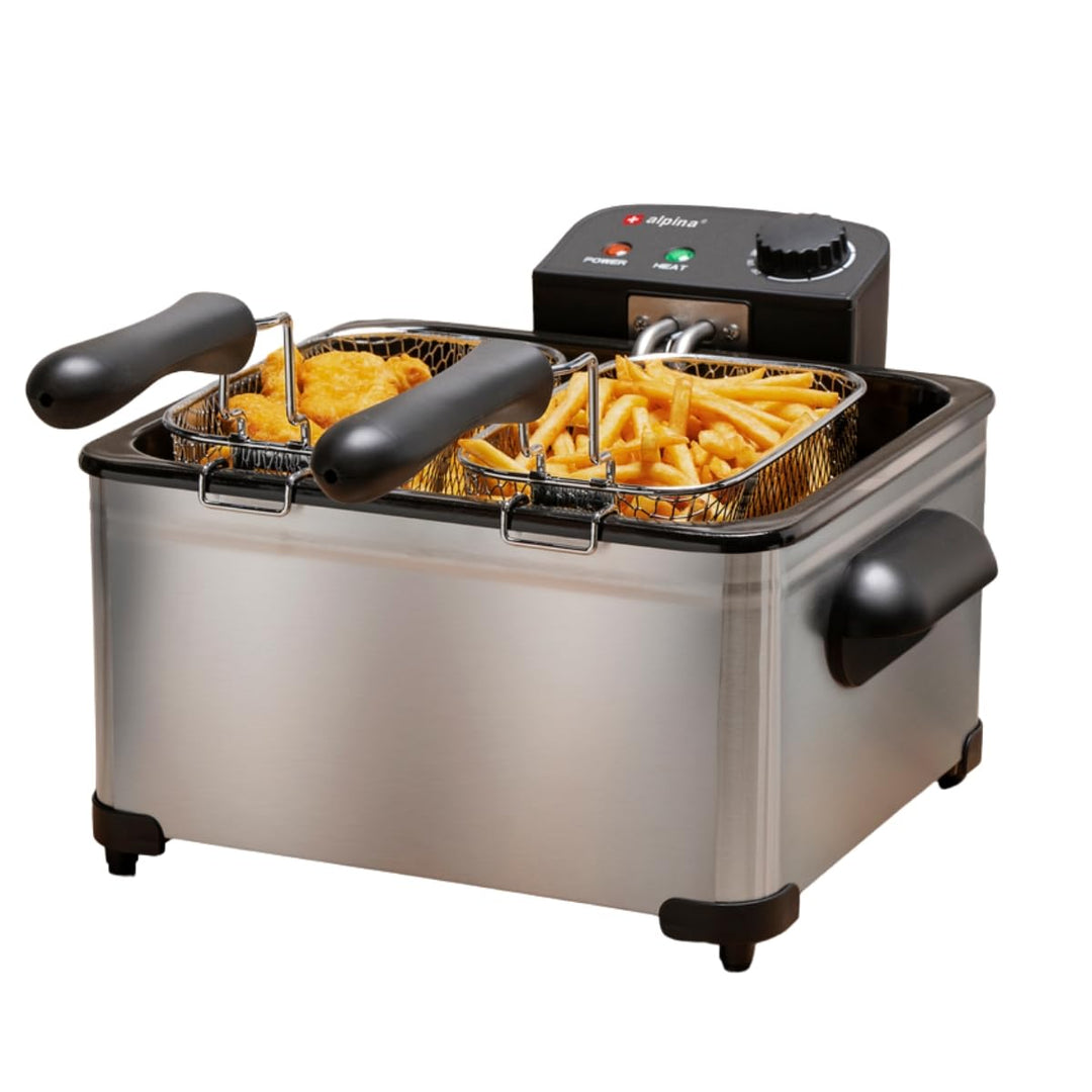 alpina Friteuse 5 Liter - Friteuse mit Fett - Friteuse Öl 200W - Zwei Frittierkörbe - Einstellbare T