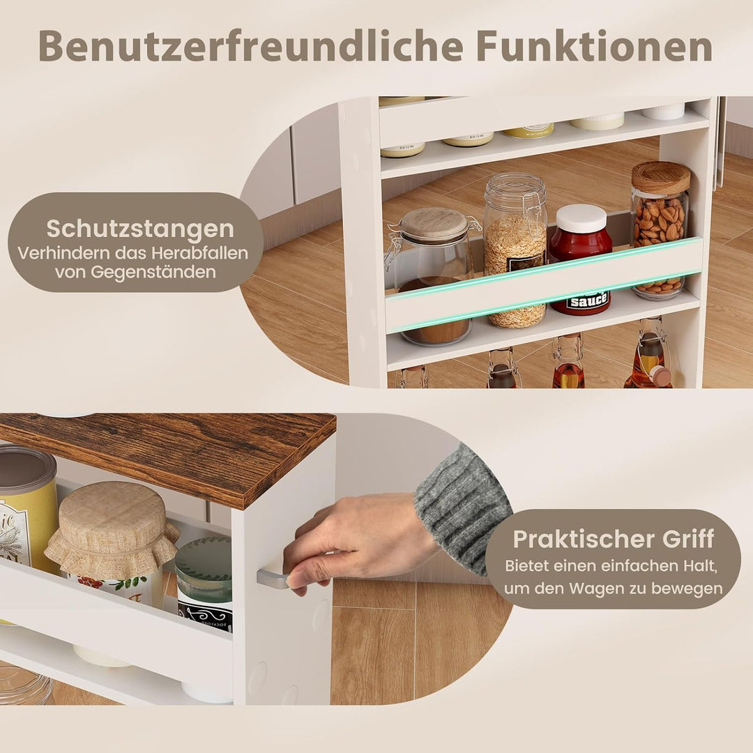 COSTWAY Nischenwagen 13cm breit, Nischenregal Badregal 4 Etagen, Nischenschrank auf Rollen, Servierw
