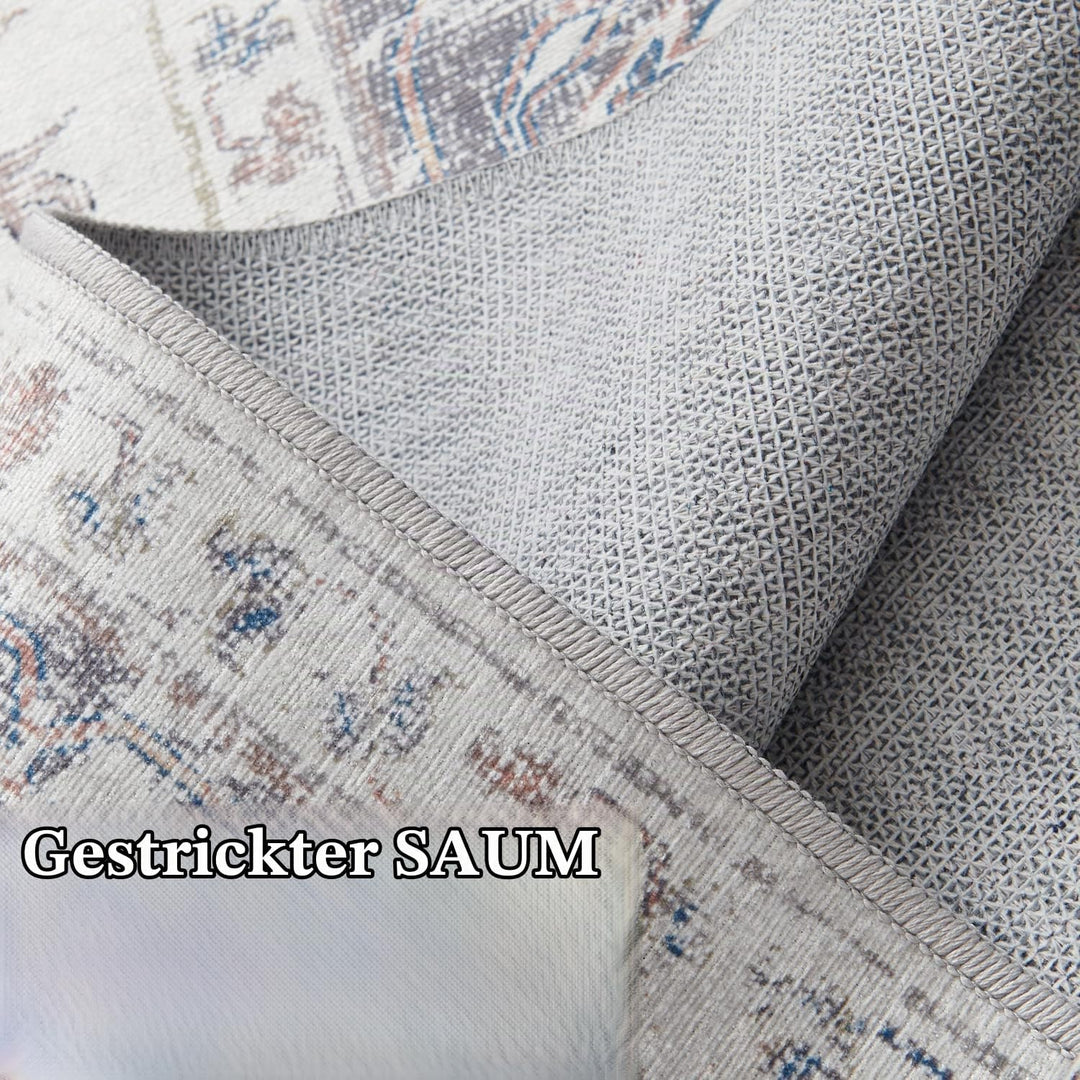 TOPICK Läufer Flur Waschbar Fussmatte Innen Grau Küche Läufer Vintage Blume Orientalischer Dünner Fa