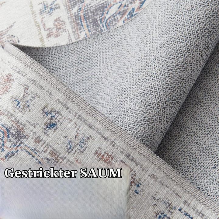 TOPICK Läufer Flur Waschbar Fussmatte Innen Grau Küche Läufer Vintage Blume Orientalischer Dünner Fa