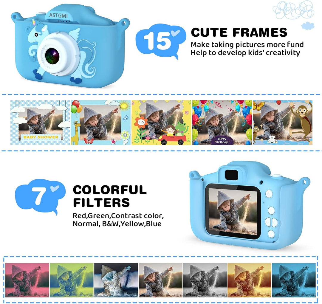 ASTGMI Kinderkamera 2,0 Zoll Kinder Digitalkamera, Minikamera Kinder wiederaufladbar Camcorder Gesch