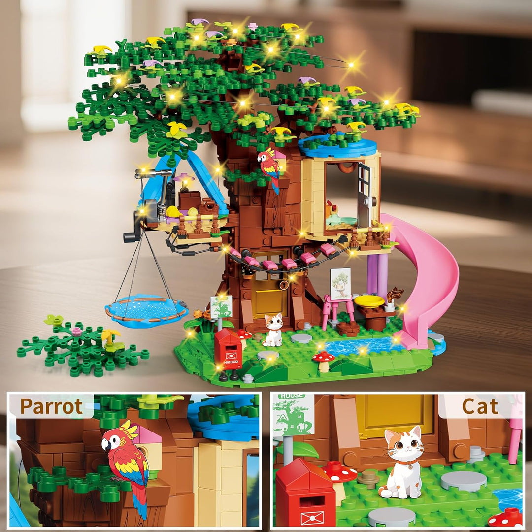 Baumhaus Bauset Kompatibel mit Friends, 731PCS Wald Baumhaus Bausatz Spielzeug für Mädchen mit LED-L