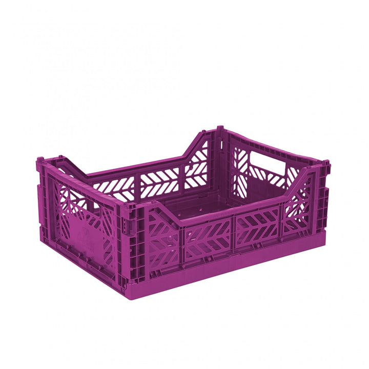 AYKASA Klappkiste, stabile Faltkiste aus Kunststoff, stapelbar, Purple, Midi (40x30x14cm) Purple Mid