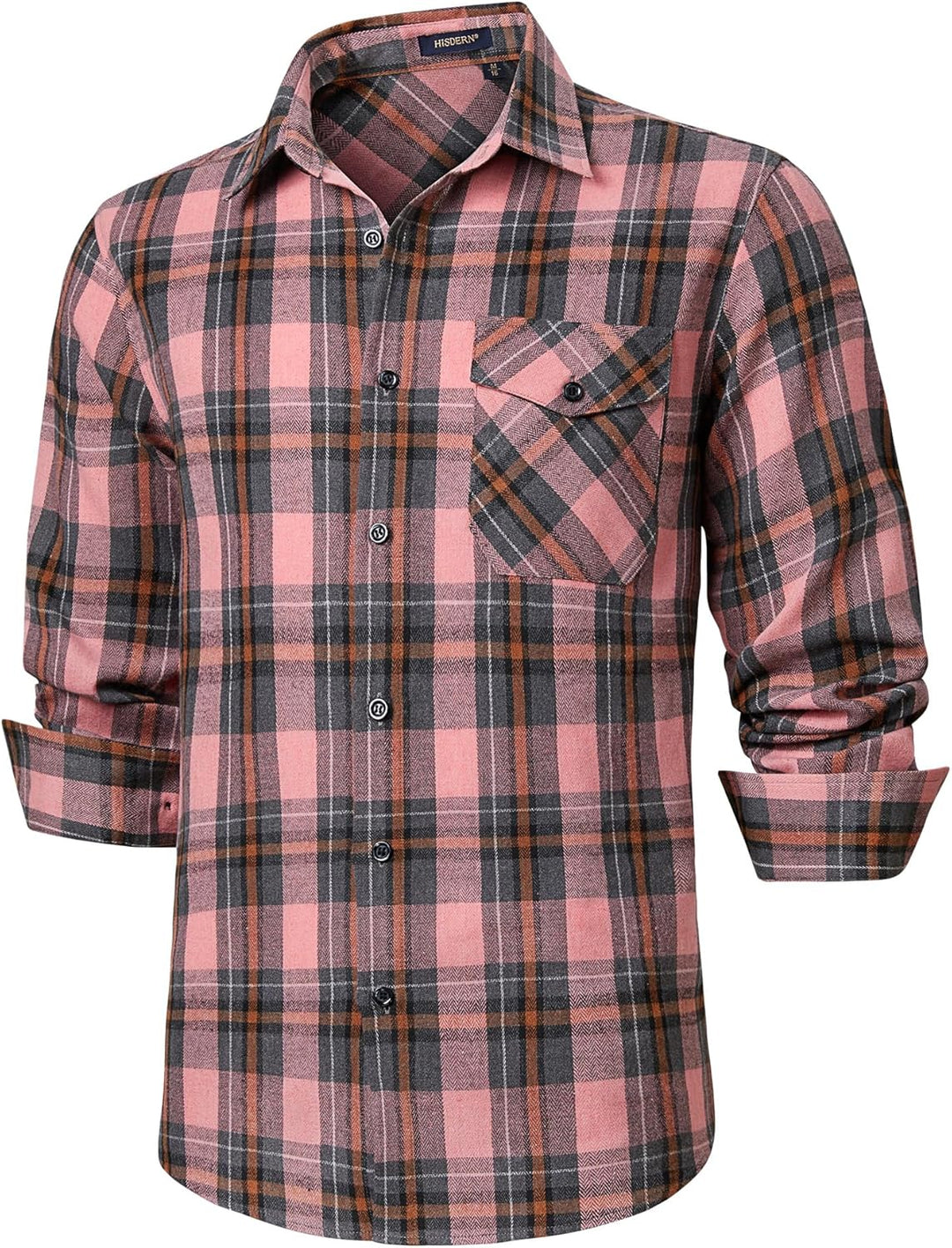 HISDERN Herren Hemd Checked Flanell Shirt, Herren Langarm Oberteil für Männer mit Brusttaschen, Butt