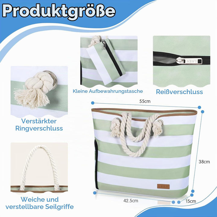 Strandtasche Damen Gross mit Reissverschluss, Vielseitiger Badetasche XXL Familie Saunatasche Reiset