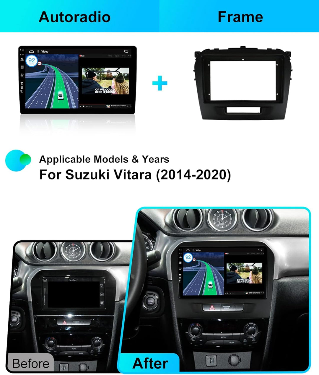 9 Zoll Autoradio für Suzuki Vitara (2014-2020) GPS Navigation - Wireless CarPlay Android Auto - Rück