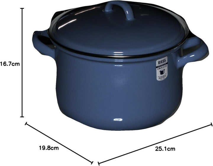 Riess, 0607-128, Fleischtopf mit Deckel 18cm, 2.5L, Emaille, CLASSIC Edition NATURE BLUE MEDIUM, 1,4