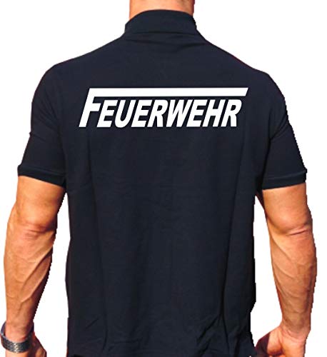 feuer1 Polo-Shirt Feuerwehr mit langem F - weisser beidseitiger Schriftzug XL navy, XL navy