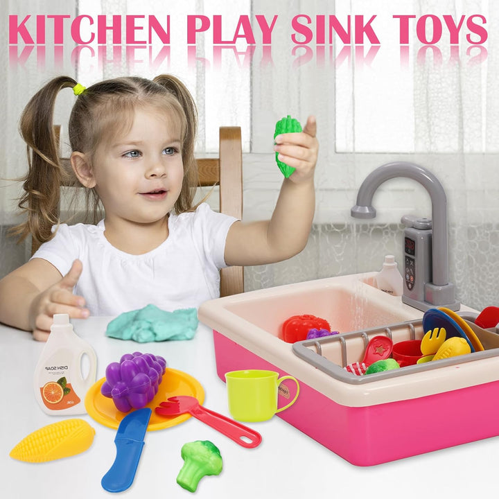 Spielspüle Kinder,Küchenspüle Spielzeug Set mit Wasserkreislauf,Elektrischem Wasserhahn,Rollenspiel-