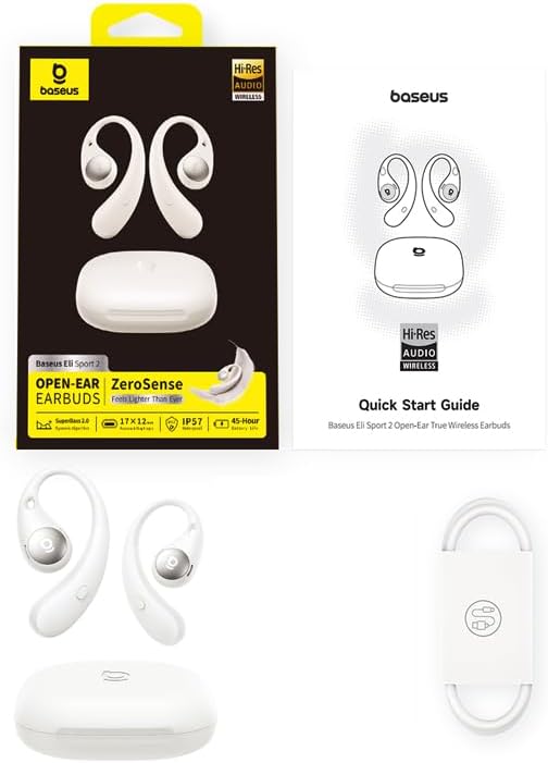 Baseus Eli Sport2 Open Ear Kopfhörer, Open Ear Headphones Sport mit S-Komfortkurve, 45H Playtime, Su